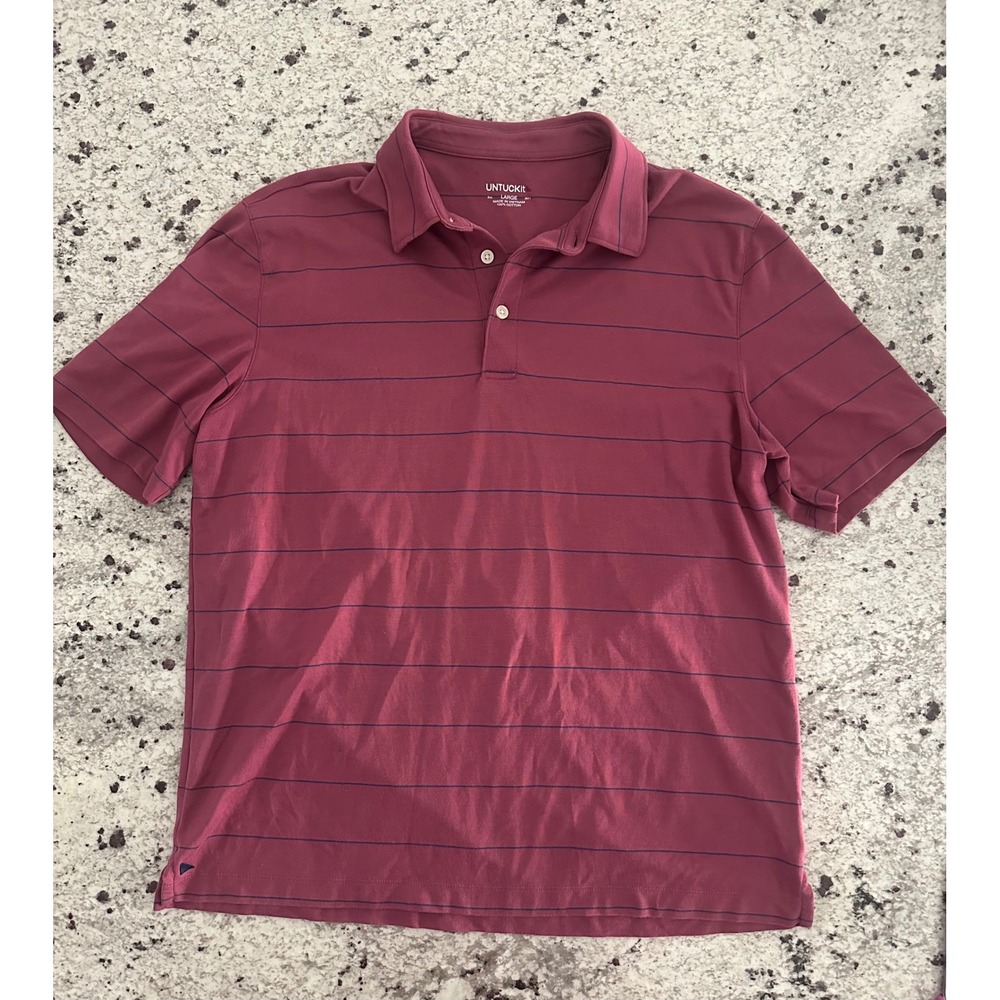 UNTUCKit Men's Burgundy Striped Short Sleeve Polo Shirt Size Large L